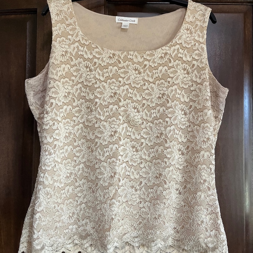 Tan Coldwater Creek Lace Tank Top Sz. M (10-12)